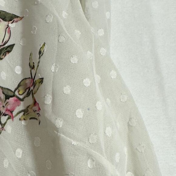 GIA Boho Top XXL White Oversized Sheer Floral Print Peasant Plus Flutter Tassel - Picture 15 of 16